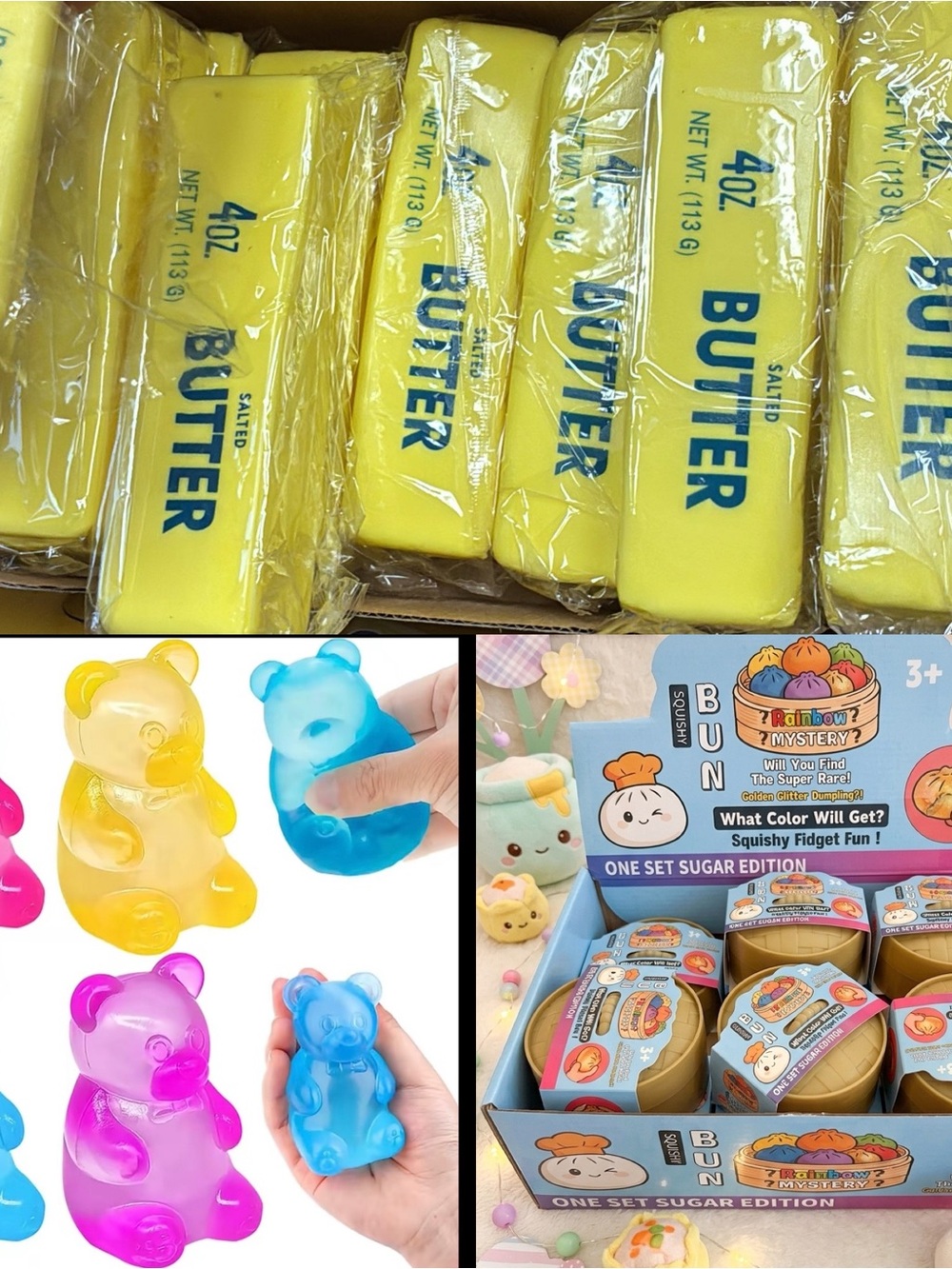 Squishy Gummy Bear Stress Toys - Yellow Butter Theme & Dumpling squishy